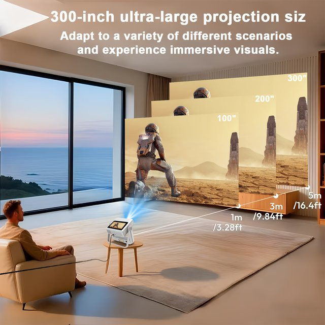 Tragbarer 4K-UHD Mini-Projektor mit Touchscreen, WLAN und Bluetooth in Weiß für Heimkino und Outdoor-Spiele - Bild 1