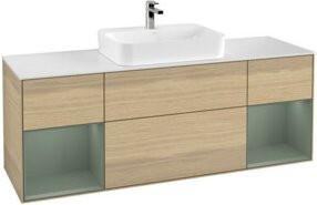 V&B Finion Waschtischunterschrank Wandmontage in Weiß mit Eichenregal und LED-Beleuchtung B: 160 cm, T: 60 cm - Bild 1