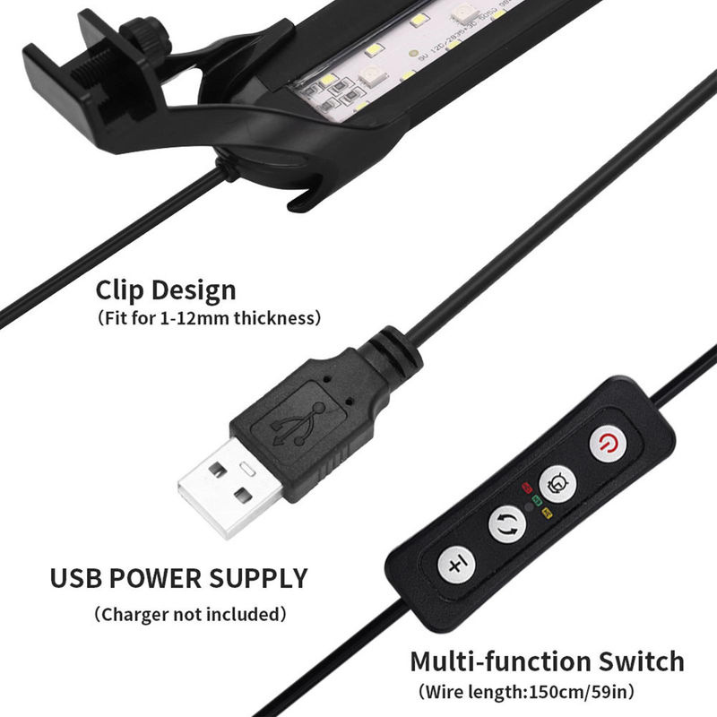 TOMTOP JMS Aquarium-LED-Leuchte mit Timer und USB-Anschluss, Pflanzenlicht in Schwarz - Bild 2