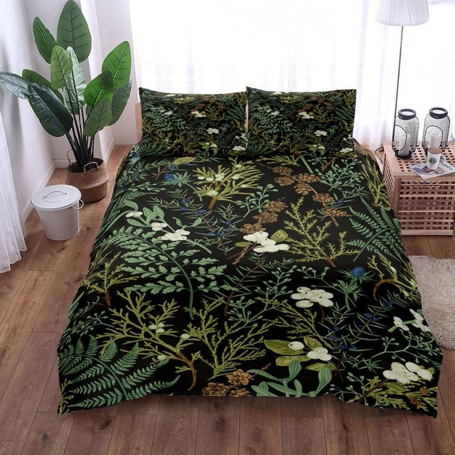 Flylo Bettwäsche-Set William Morris Design in Schwarz mit floralem Art Nouveau Muster, Material Mikrofaser Polyester, Breite: 265 cm, Höhe: 228 cm - Bild 1