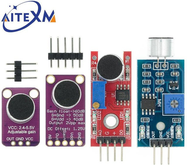 AITEXM ROBOT Sound Sensor Modul mit MAX4466 und MAX9814 Mikrofon Verstärker für Arduino in Blau und Multicolour - Bild 1