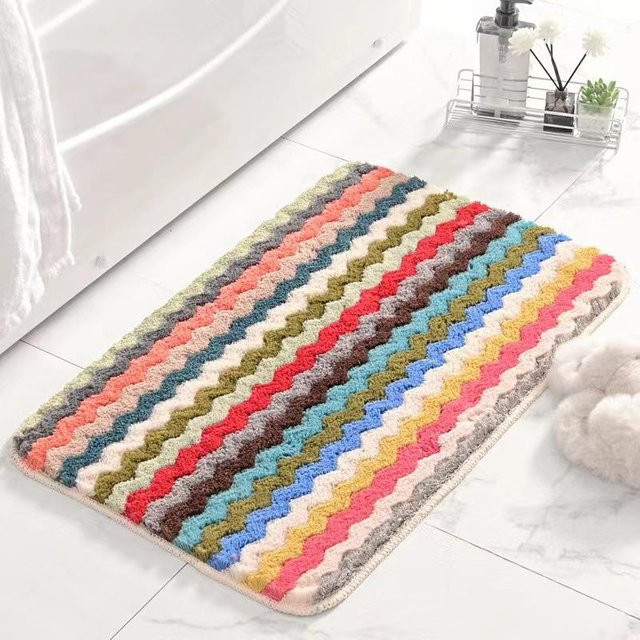 Yiran Furniture Wellenförmige Beflockung Fußmatte aus Polyester, rutschfest und saugfähig, B/T: 40 x 60 cm - Bild 1