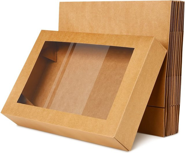 Einweg Kraft Papier Lebensmittelbehälter mit transparentem Fenster für Obst, Kuchen und Süßigkeiten, Braun - Bild 1