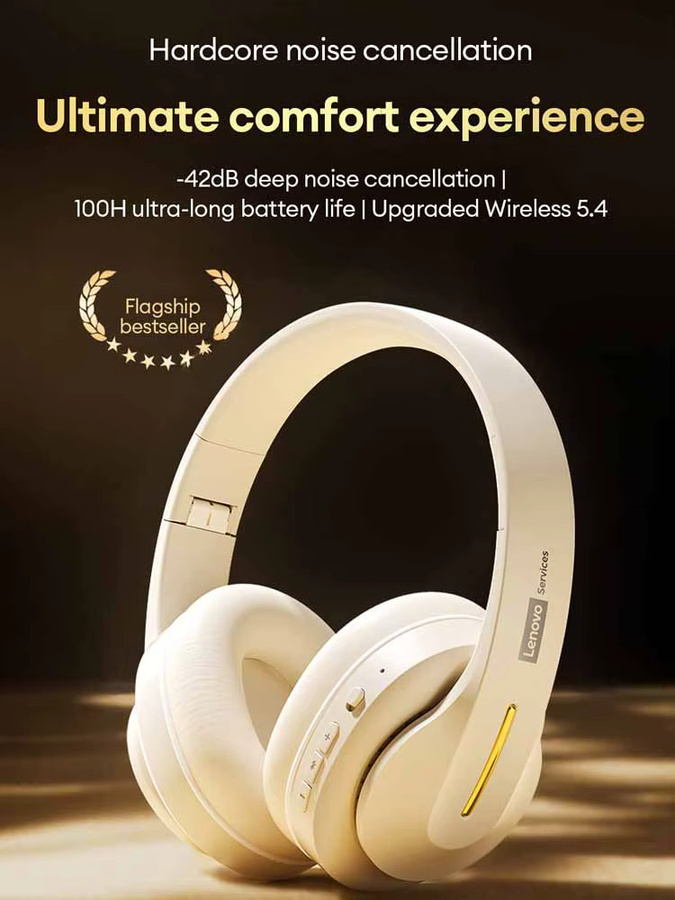 Lenovo LES-107 Kabelloses Bluetooth 6.0 Gaming-Headset mit Dolby-Surround-Sound in Beige - Bild 7