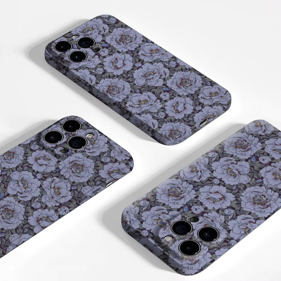 Potdemiel Handyhülle Mondlicht-Pfingstrosen für iPhone 17 16 15 14 13 Pro Max Plus, Robuste Ein- und Doppelschicht-Schutzhülle, Farbe: Purple - Bild 3