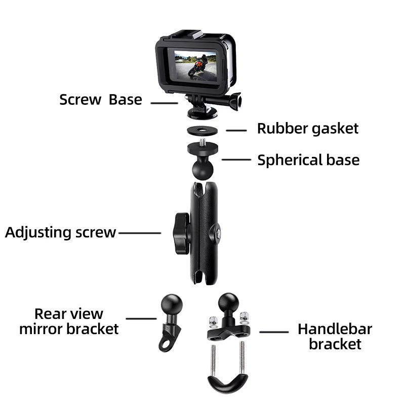 Lenkerhalterung für Motorrad und Fahrrad zur Befestigung von GoPro, DJI Osmo Action und anderen Action-Kameras, Schwarz - Bild 3
