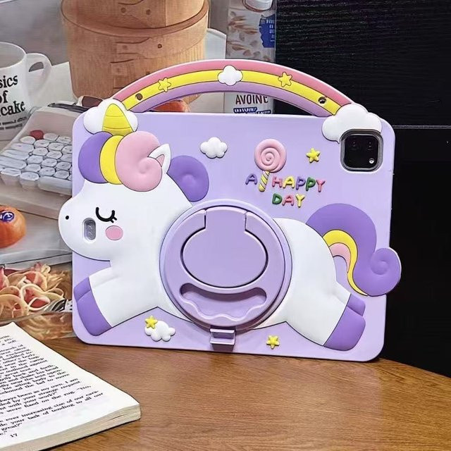Samsung Kinder Tablet Hülle aus Silikon mit Cartoon Ständer für Galaxy Tab A9 A11 Plus A8 A7 S6 Lite in Lila - Bild 1