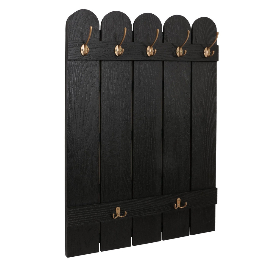 Wandgarderobe MCW N95 aus Paulownia-Holz mit 7 Haken in Schwarz, B/H: 86 x 60 cm - Bild 2