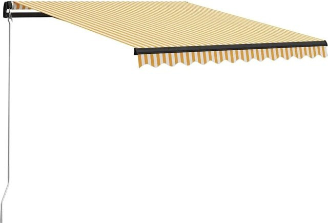 vidaXL Markise manuell einziehbar mit LED in Gelb und Weiß, B: 300 cm, H: 250 cm - Bild 1