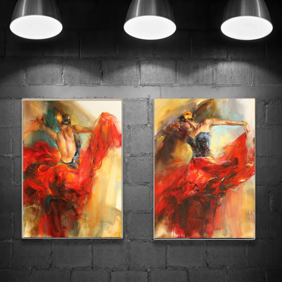 Dudameil Wandkunst Poster Spanische Flamenco Schönheit Tänzerin Leinwandmalerei Vintage Ölfarben Druck B/H: 50 x 70 cm, Farbe: Mehrfarbig - Bild 2