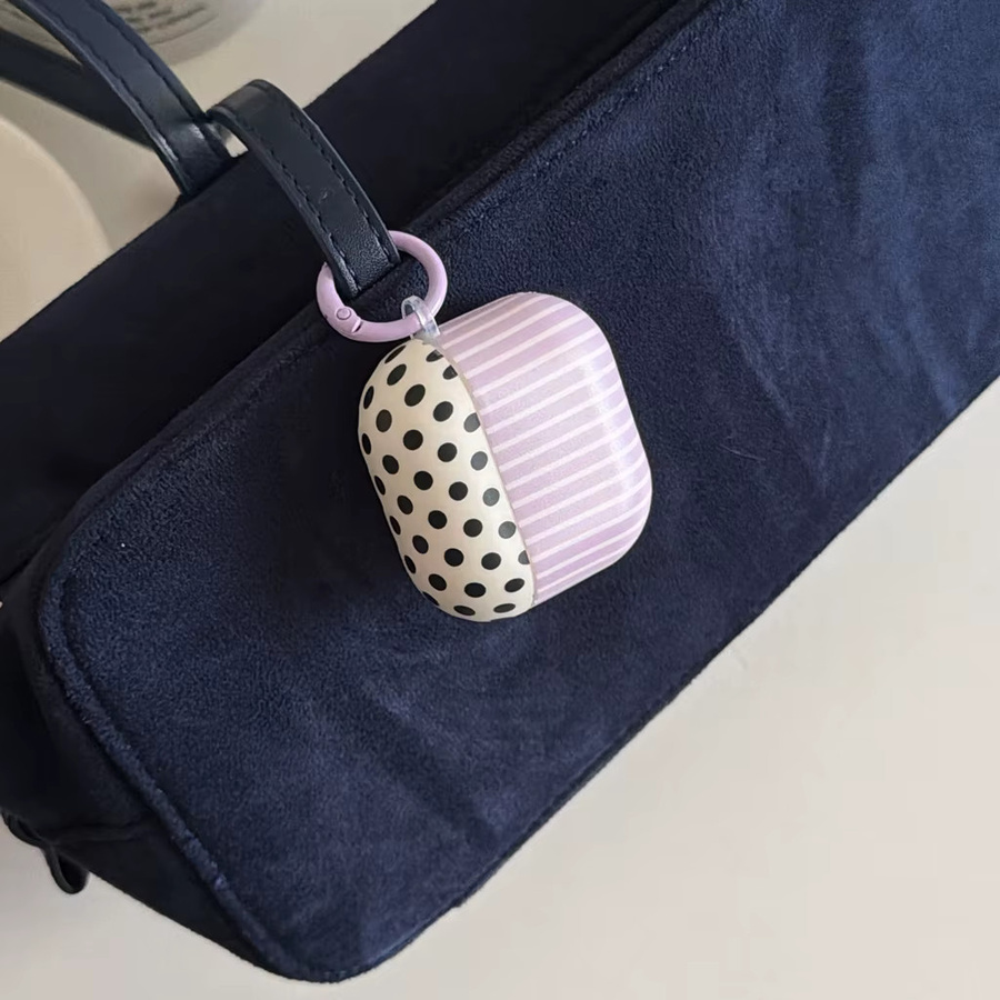 Stoßfeste Apple AirPods Schutzhülle mit Haken in Lila Gestreift und Gepunktet Patchwork-Design für AirPods 1, 2, 3, 4 und Pro 2/3 - Bild 6