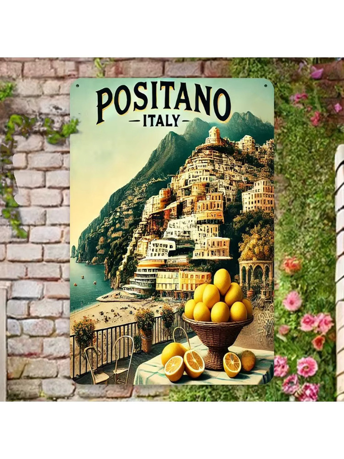 MINISO Metallschild Positano Italien Zitronen Wandkunst Mediterran Multicolour B: 30,0 cm, H: 20,0 cm, T: 20,0 cm - Bild 2