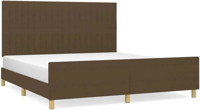 vidaXL Bettgestell mit Kopfteil in Dunkelbraun aus Stoff und Holz, B/T/H: 180 x 200 x 128 cm - Bild 1