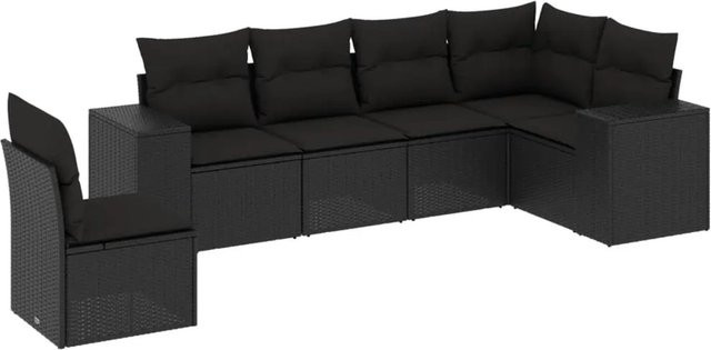 vidaXL 6-tlg Garten-Sofagarnitur in L-Form aus Polyrattan mit Kissen in Schwarz - Bild 1