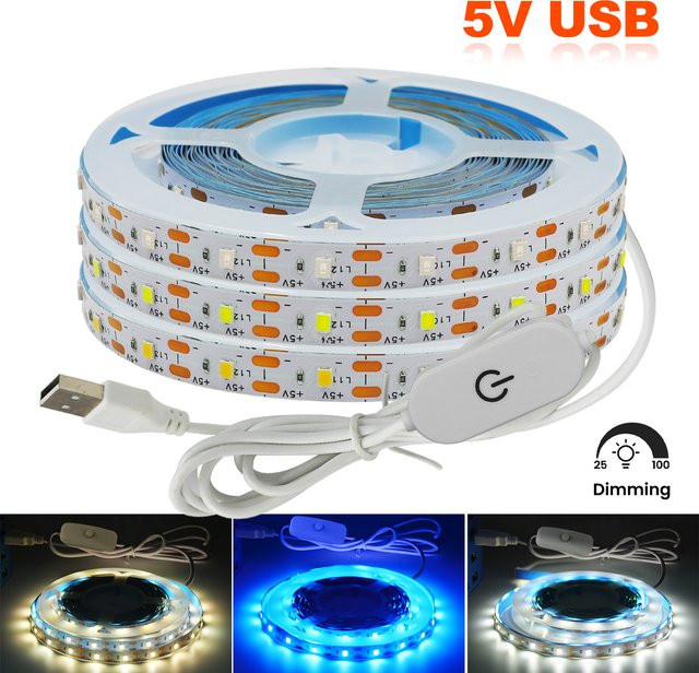 HEGEHE RGBW LED-Streifen mit Touch-Funktion und USB-Anschluss, dimmbar, Weiß/Warmweiß/Blau, zur TV-Hintergrundbeleuchtung - Bild 1