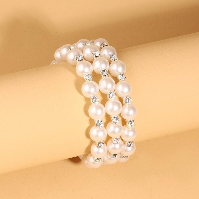 Perlenarmband, mehrlagig, elastisch, Strass, Silber, Damen - Bild 1