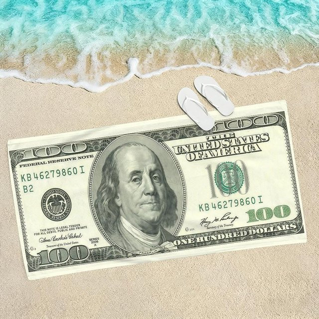 JMG Household Supplies Strandtuch mit US-Dollar Kunstmotiv in Grün, B/H: 40 x 70 cm - Bild 1