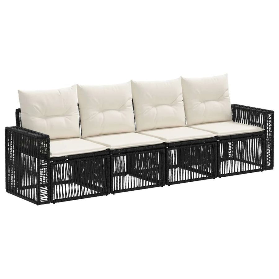 vidaXL Gartensofa-Set 4-teilig aus Poly-Rattan und Metall in Schwarz und Cremeweiß mit Polsterkissen - Bild 2