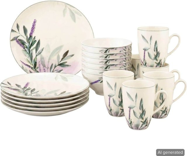 Seltmann Weiden Frühstücks-Set Savona Provence aus Porzellan, 18er Set, Weiß mit floralem Muster - Bild 1