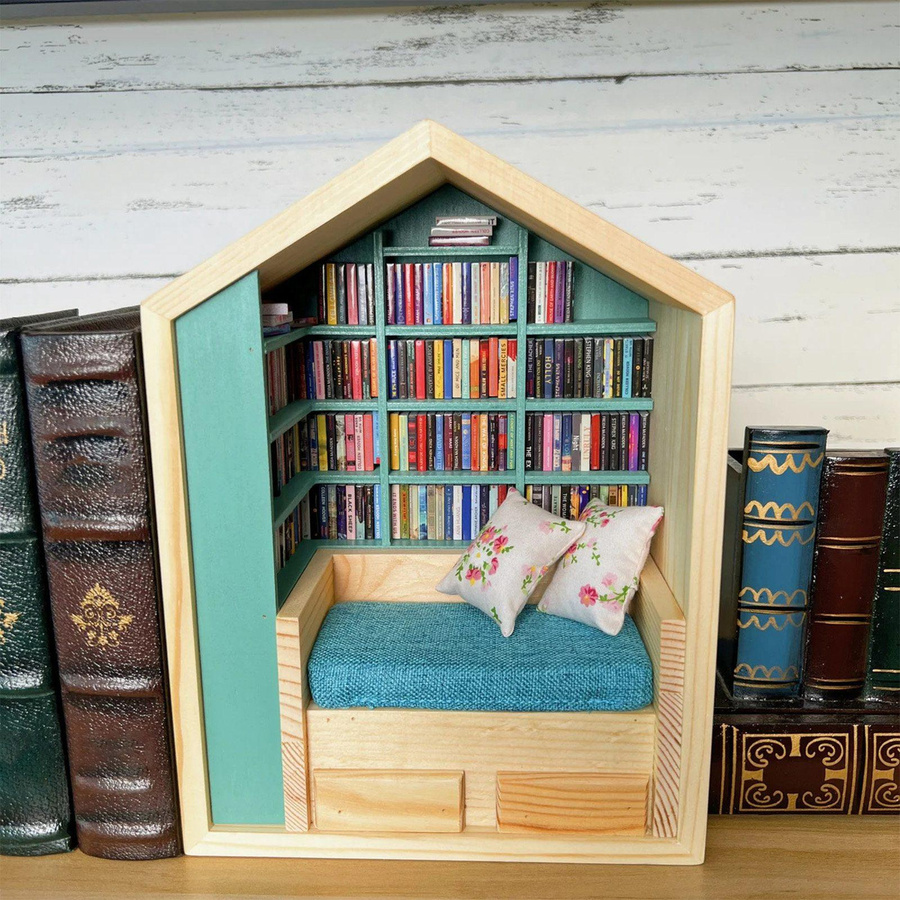 Tooarts Dekoratives Bücherregal Ornament aus Holz mit floralem Design in Mehrfarbig - Bild 4