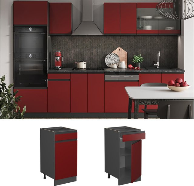 Vicco Küchenunterschrank R-Line J-Shape modern Anthrazit Rot Breite: 40 cm - Bild 1
