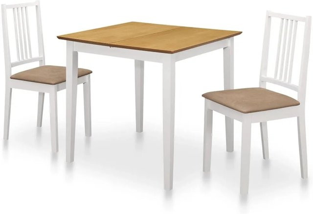 vidaXL 3-teiliges Esszimmer-Set aus MDF in Weiß und Braun mit ausziehbarem rechteckigem Tisch und Stühlen - Bild 1
