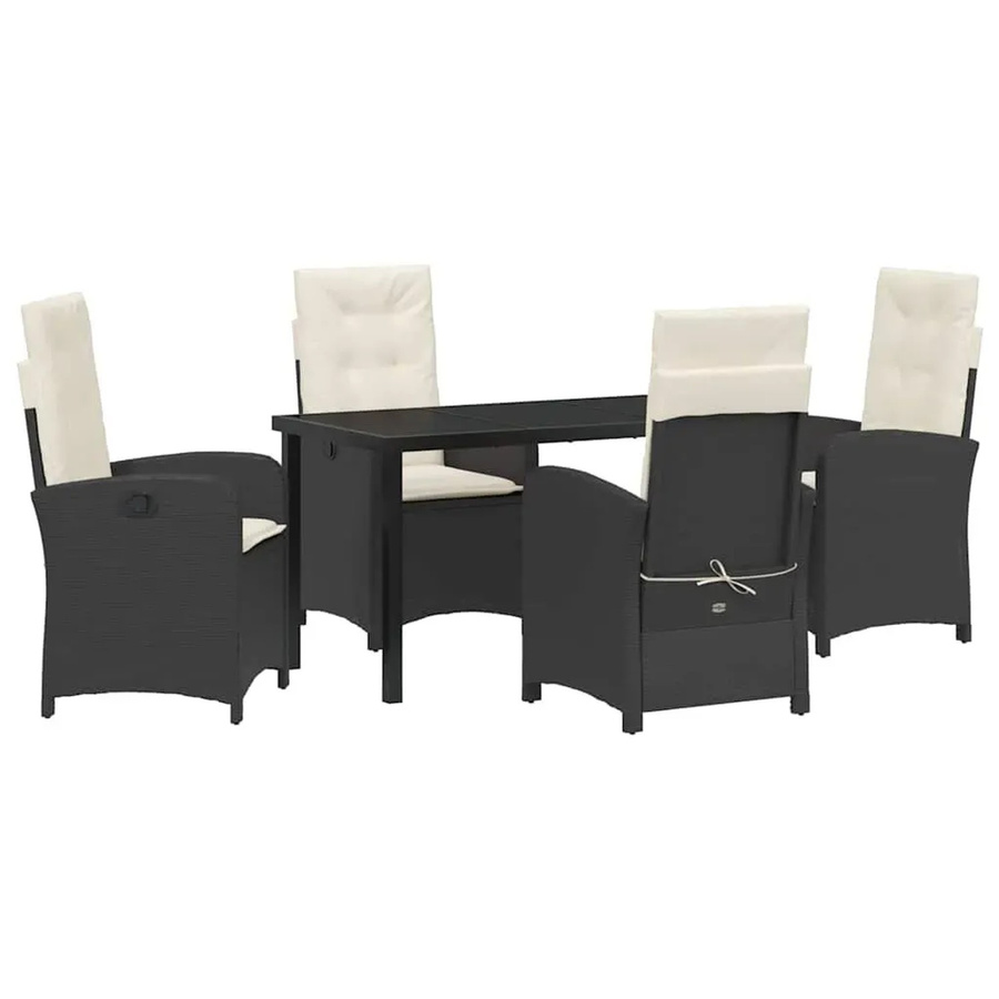 vidaXL Garten Essgruppe 5-teilig aus Poly-Rattan und Glas in Schwarz-Creme - Bild 2