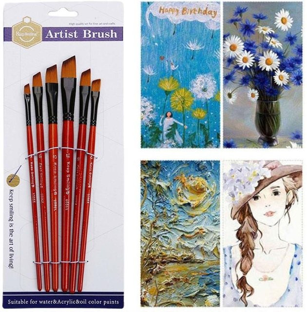 NATAWA Kunstpinsel-Set mit abgewinkelter flacher Spitze in Rot für Acryl, Öl und Aquarell - Bild 1