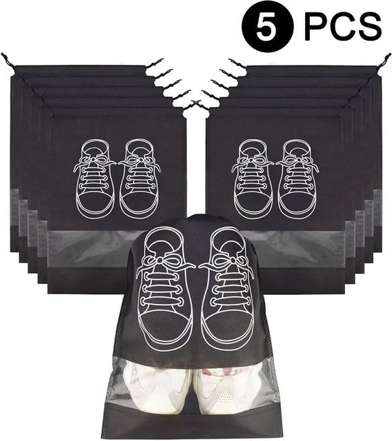 5er Set Yiran Schuhaufbewahrungstaschen aus wasserdichtem Vlies mit Kordelzug in Grau und Schwarz, B: 43,5 cm, H: 32 cm - Bild 1