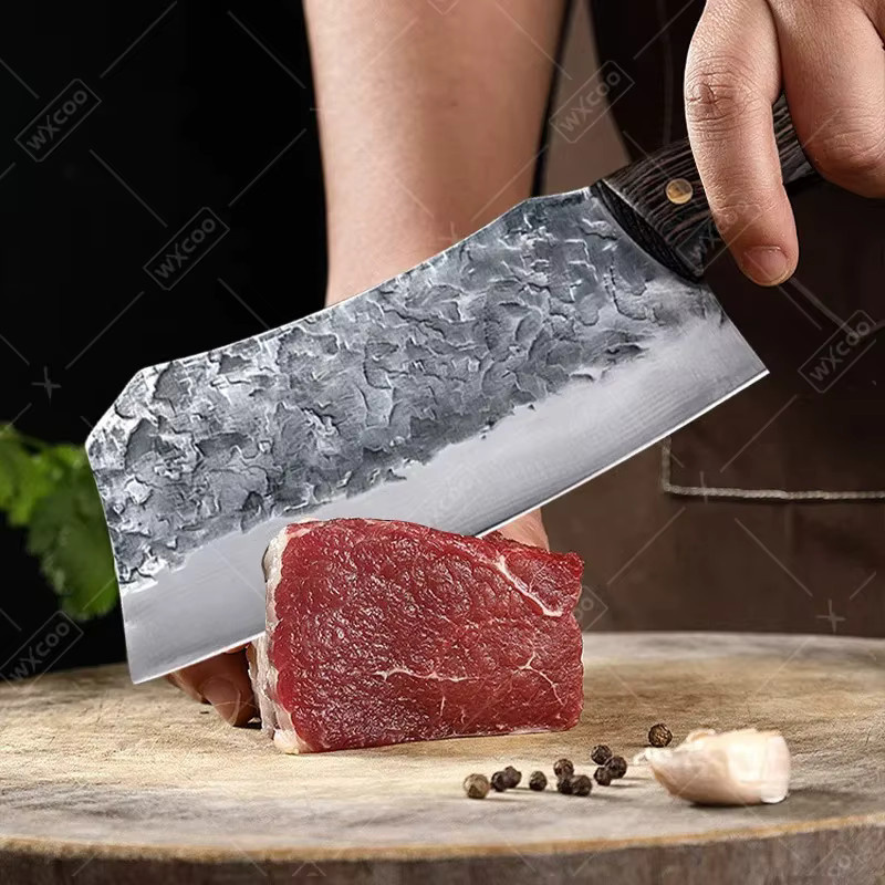 WXCOO Handgeschmiedetes Hackmesser aus Edelstahl in Silber mit Holzgriff für Fleisch und Küche - Bild 2