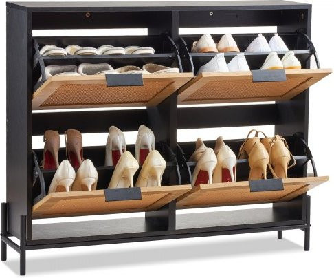VEVOR Rattan Schuhschrank mit 4 Klappschubladen in Beige, schmaler Schuhschrank mit Metallbeinen für Flur, Kleiderschrank und Eingangsbereich, B/T/H: 88 x 24 x 104 cm - Bild 1