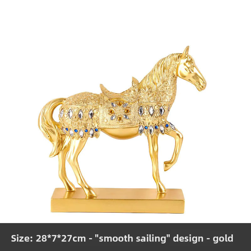 Goldene chinesische Pferdestatue aus Metall als orientalische Tischdekoration für Erfolg und Reichtum - Bild 3