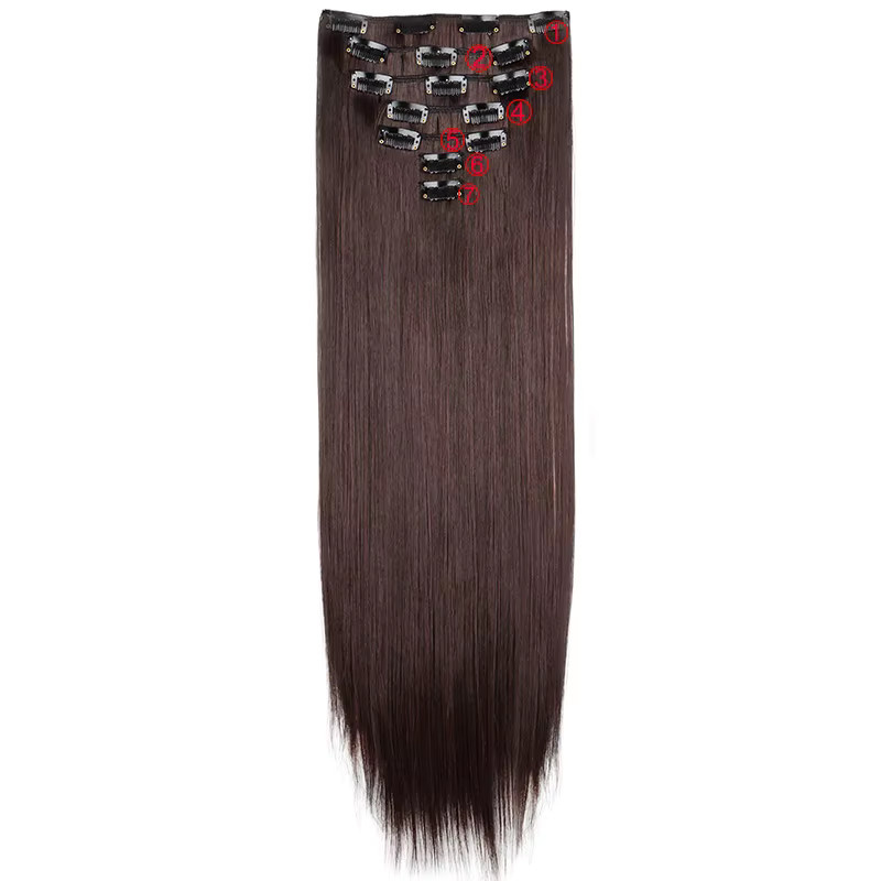 WIGSIN Haarverlängerung, 24 Zoll, synthetisch, 7 Teile, schwarz blond, Damen - Bild 3