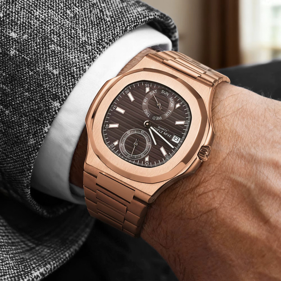 NAVIFLZ Armbanduhr Quarz, Edelstahl, Schwarz, Herren - Bild 2
