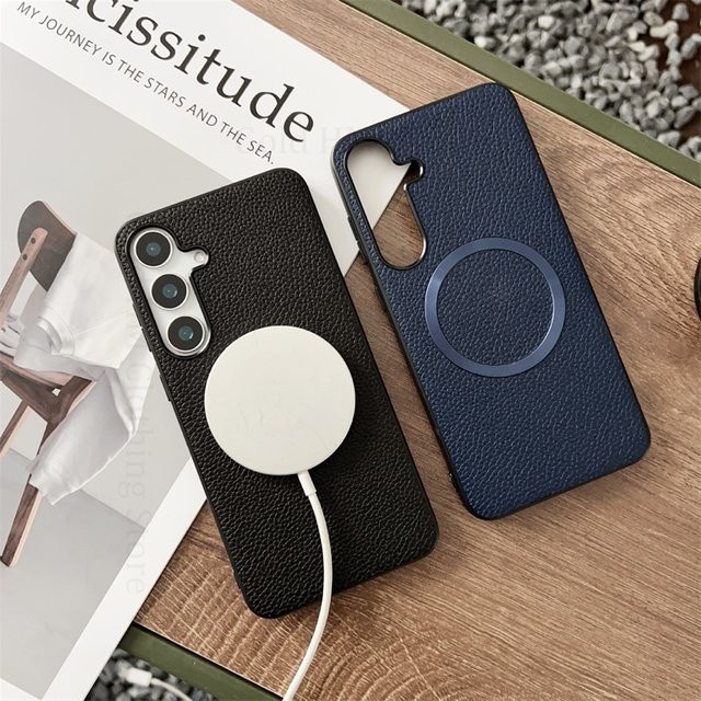 Leder Handyhülle mit kabelloser Ladefunktion für Samsung Galaxy S25 Edge S24 Ultra S23 Plus A07 A16 A26 A36 A56 5G in Grün - Bild 1