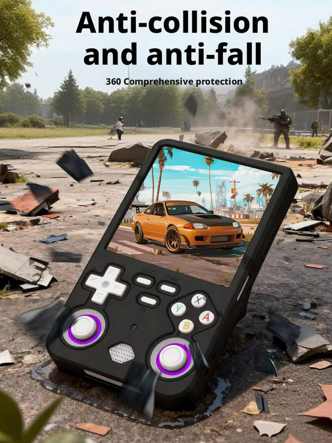 Silikon Schutzhülle mit Lanyard für R36 ULTRA Handheld Spielkonsole in Schwarz, stoßfest und kratzfest - Bild 6