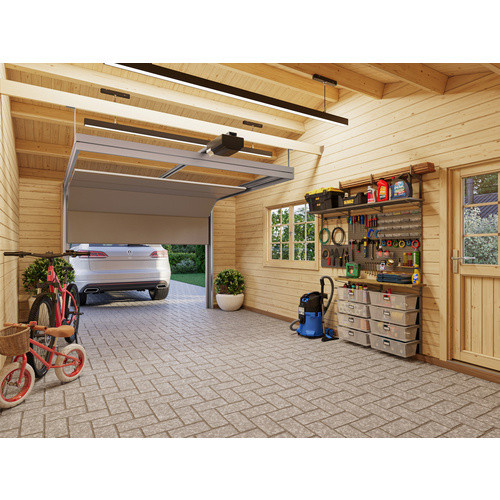 Palmako Garage Roger aus Fichtenholz mit Sektionaltor und Satteldach, Farbe: Dunkelgrau-Weiß, B/T/H: 703 x 619 x 316 cm - Bild 2