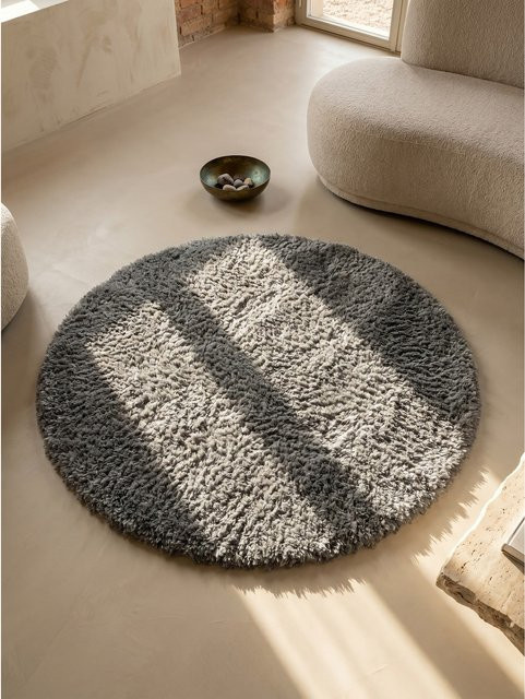 Runder Hochflorteppich Kadima Design, einfarbig, Grau, Durchmesser: 120 cm - Bild 1