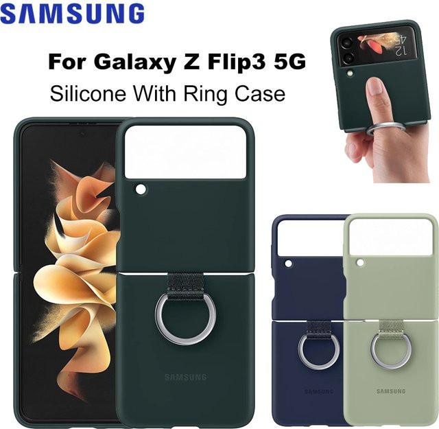 Samsung Galaxy Z Flip3 5G Silikonhülle mit Ring in Weiß oder Grün - Bild 1