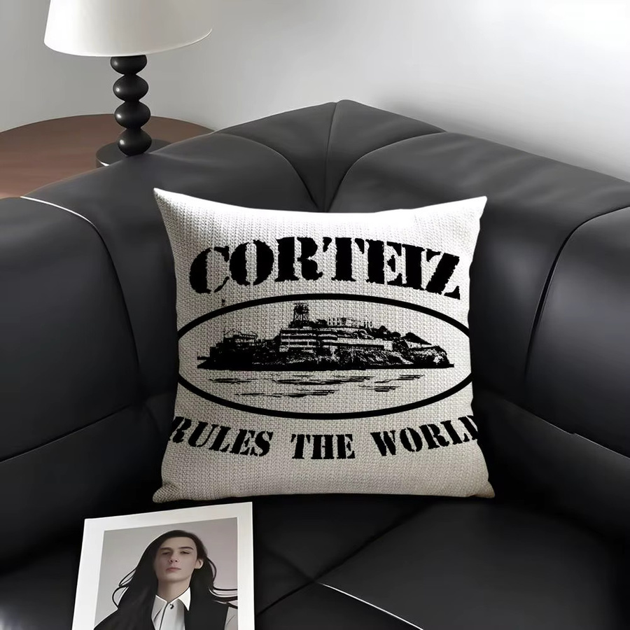C-Corteiz Kissenbezug aus Bio-Leinen in Weiß, doppelseitig bedruckt, quadratisch, Breite: 30 cm, Höhe: 30 cm - Bild 4