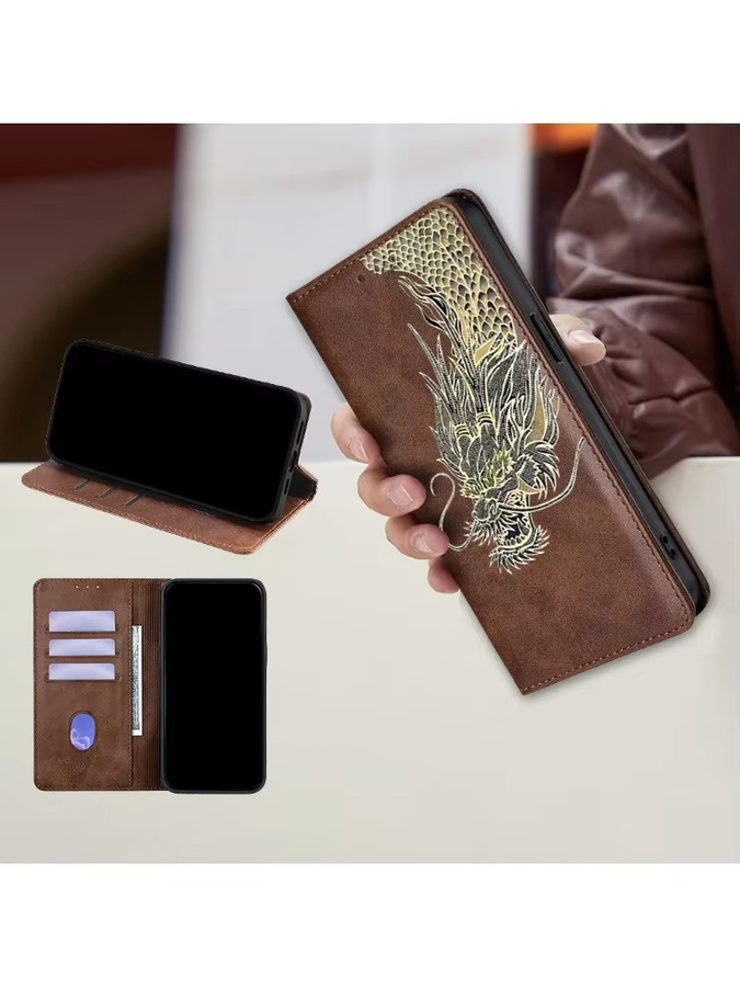 Xiaomi Leder Handyhülle mit Drachenmuster für Redmi Note 14S 14 13 Pro Plus 14R 14C 13X 13C Turbo 4 in Lila - Bild 5
