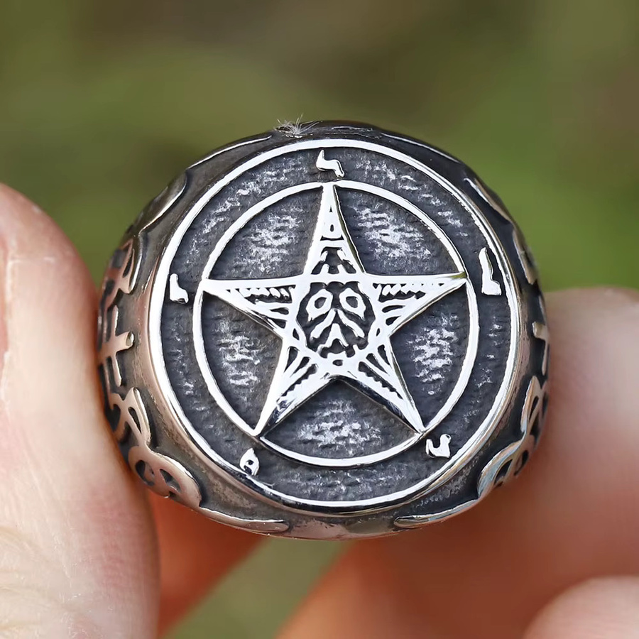 Ring Pentagramm Fünfzackiger Stern, Edelstahl, Silber, Unisex - Bild 3
