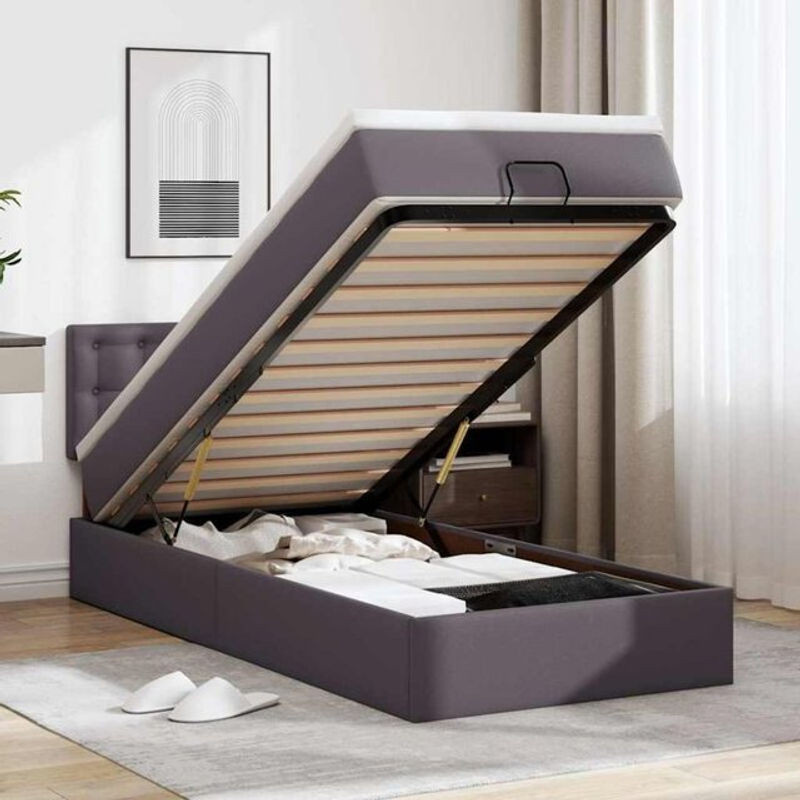 vidaxl Polsterbett Ottoman mit Matratze und LED in Grau aus Kunstleder B/T/H: 100 x 200 x 88 cm - Bild 1