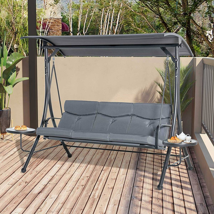 Outsunny 3-Sitzer Hollywoodschaukel mit Sonnendach und Auflagen, Grau/Schwarz, B/T/H: 125 x 300 x 172 cm - Bild 3