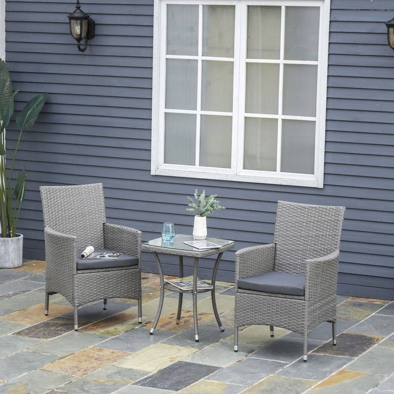 Outsunny Rattan Gartenmöbel Set 3-teilig in Grau mit Beistelltisch für Balkon und Terrasse, B/T/H: 60 x 58,5 x 89,5 cm - Bild 2