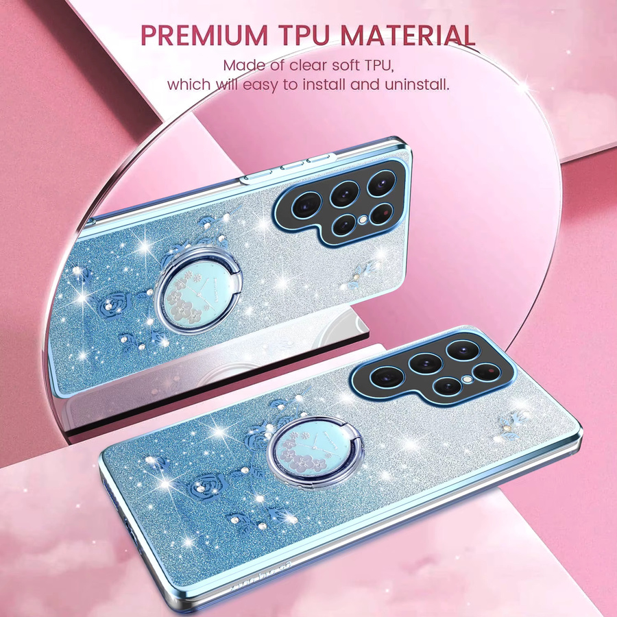 Ewige Blumen Bling Handyhülle mit Ständer und Farbverlauf-Diamant-Design für Samsung Galaxy S25 Ultra, S24, S23 FE, S22 und S21 Plus in Blau-Lila - Bild 2