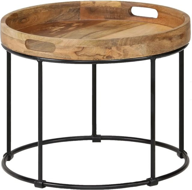 vidaXL Couchtisch aus massivem Mangoholz und Stahl in Braun und Schwarz, Durchmesser: 50 cm, Höhe: 40 cm - Bild 1