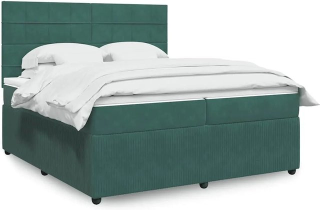 vidaXL Boxspringbett mit Matratze aus Samt in Dunkelgrün mit USB-Ladeport und Unterbettbeleuchtung B/T: 200 x 200 cm - Bild 1