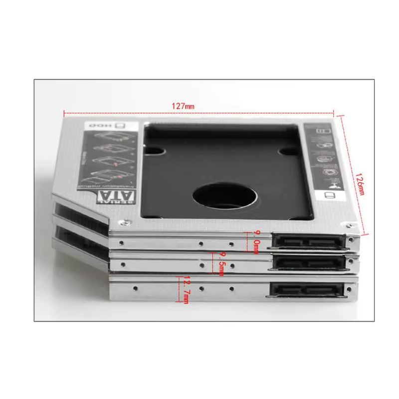 OULLX Optical Bay HDD Caddy SATA 3.0 2,5 Zoll Festplattengehäuse für Laptop in Silber (9,5 mm, 12,7 mm und 9 mm) - Bild 2
