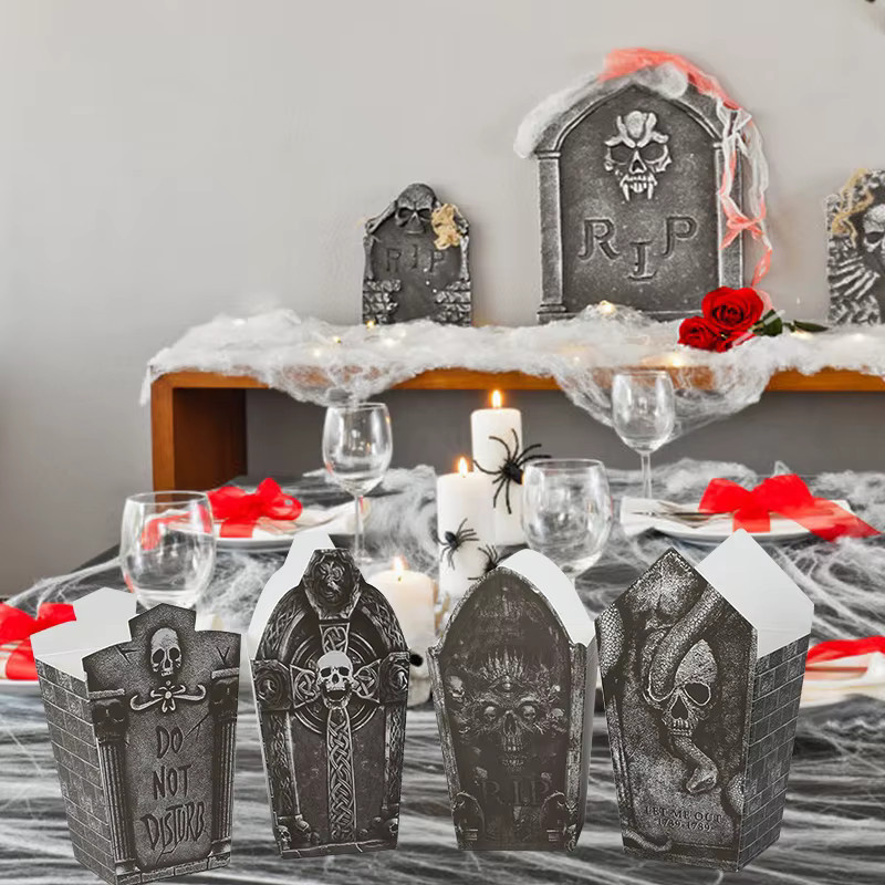 ZQNYCY Halloween Grabstein Popcorn-Boxen in Grau und Multicolour, Süßigkeitenbehälter für Kinder und Partyzubehör, 6 oder 12 Stück - Bild 6